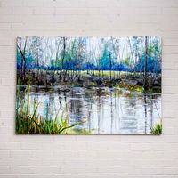 painting-landscape-river-forest-blue-green-rocks-150cm-by-100cm